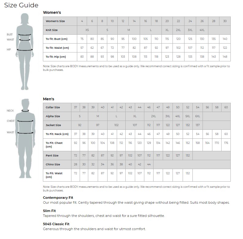 Marine Clothing Size chart | Marine Jackets | Marine Shirts - QMC ...